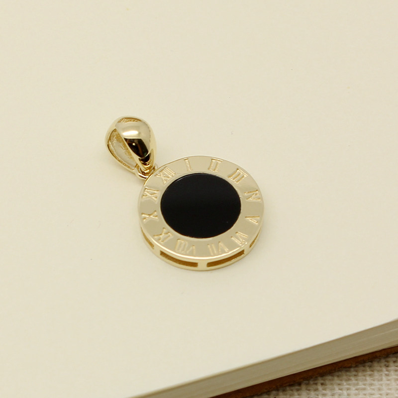 韩国流行纯14K金黑玛瑙贝壳正反双面女士吊坠彩金项链挂件送女友