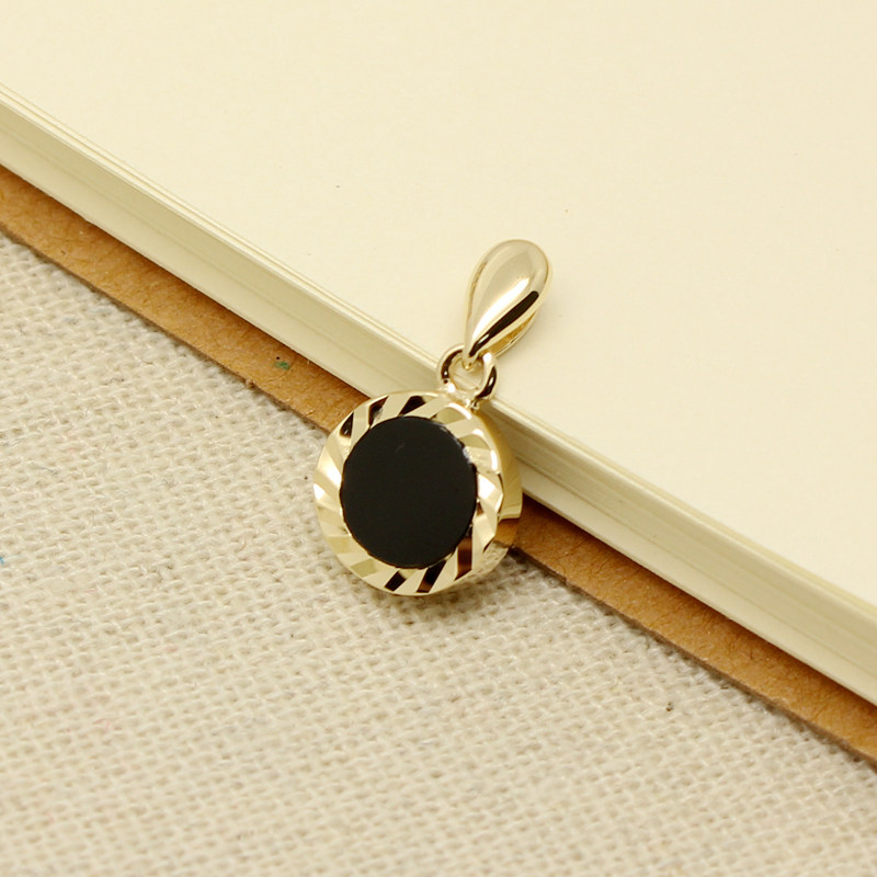 韩国代购流行纯14K黄金黑玛瑙吊坠时尚百搭秀气款送礼自用节日礼