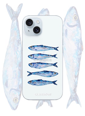 五只蓝色咸鱼手绘透明tpu苹果17pro手机软壳iPhone华为pura80/mate70小米vivo适用oppo卡通可爱全包镜手机套