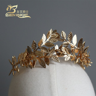 歐美風(fēng)復(fù)古金色葉子巴洛克橄欖葉發(fā)箍皇冠寫(xiě)真舞臺(tái)新娘頭飾