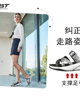 MBT足健康鞋女厚底休闲凉拖鞋 足弓支撑 增高提臀 防滑牛皮FASI