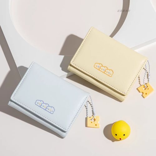 日韩奶酪钱包女简约卡通可爱短款多卡位卡包小清新原创三折零钱包