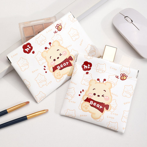 卡通小熊弹片收纳包口红化妆袋随身便携卫生巾数码自动闭合弹片包