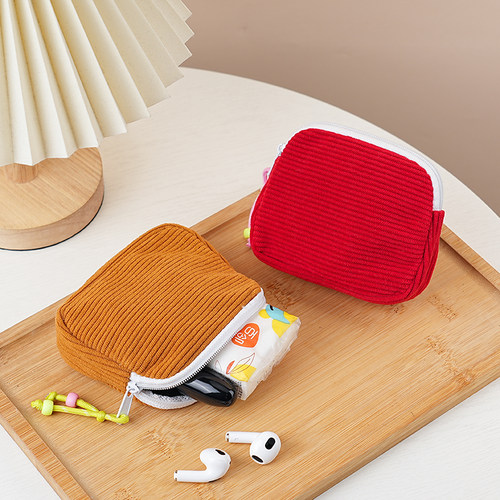 韩版灯芯绒零钱包女多巴胺时尚迷你拉链钥匙包简约小巧硬币零钱袋