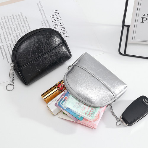 时尚简约零钱包女士2026新款爆裂纹手拿小包多功能迷你拉链硬币包