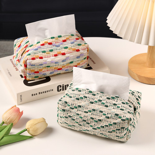 彩色豆豆纸巾套复古小香风创意家用少女桌面装饰卧室多巴胺抽纸盒