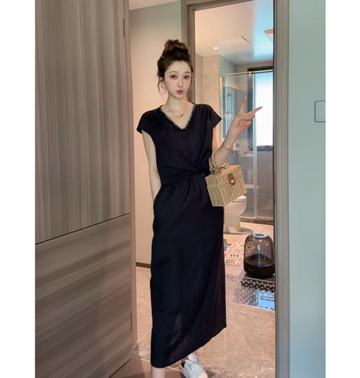 【木兮】夏季天丝亚麻减龄气质收腰显瘦长裙女连衣裙送腰带送丝巾