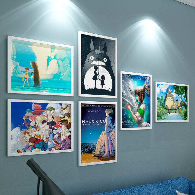 实木照片墙卡通动漫宫崎骏画集千与千寻手绘装饰相框挂画龙猫相片