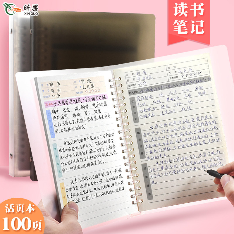 活页夹读书笔记阅读记录卡错题摘记卡小学生用好词好句摘抄本日积月累一二三四五年级课外读后感摘录本