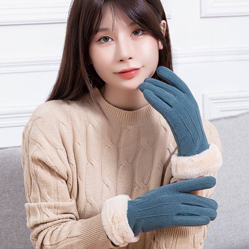 여성용 겨울 따뜻한 터치 스크린 장갑 스웨이드 야외 사이클링 전기 자동차 및 벨벳 방풍 및 방한 스키면 장갑