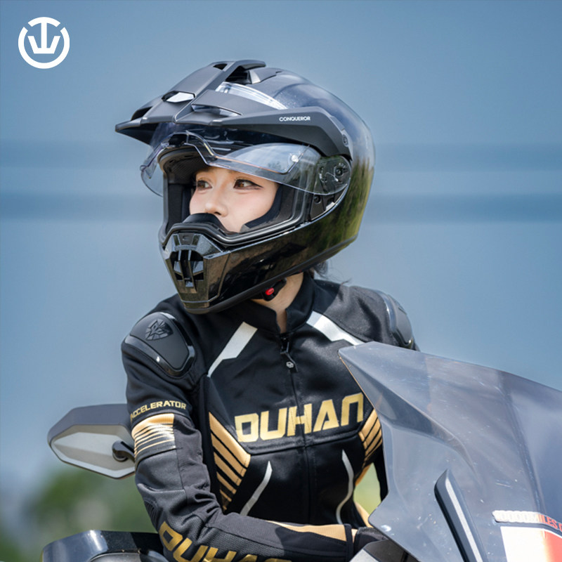 真野头盔碳纤维拉力盔摩托车头盔全盔越野盔男机车赛车四季防雾