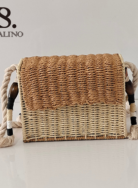 FANS出口款草编包意大利Parfois手工草编斜挎包时尚百搭款