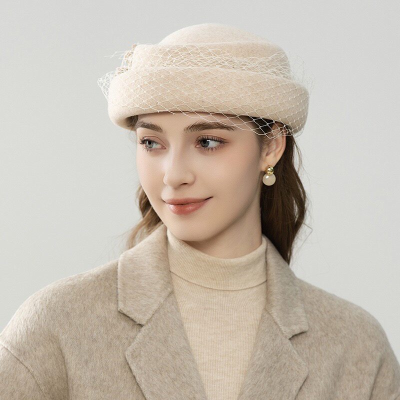 芭莎时尚羊毛女帽蝴蝶结优雅公主帽法式羊毛贝雷帽南瓜帽画家帽