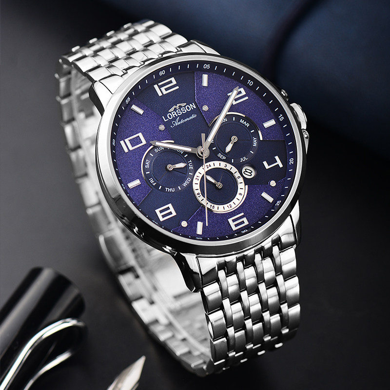 德国罗臣lorsson男士手表多功能夜光自动机械表原装进口匠心男表