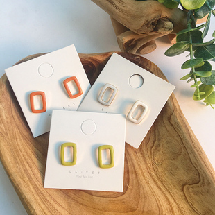 2019新款潮方形镂空耳钉女气质韩国个性小巧简约网红复古滴釉耳环