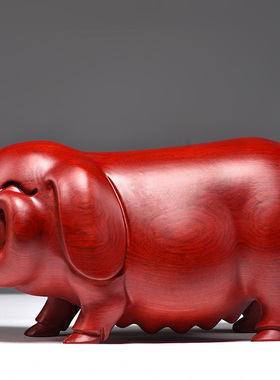 红花梨木雕猪十二生肖实木动物客厅家居桌面装饰品红木工艺品