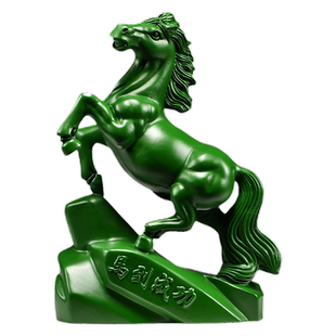 绿色木马摆件马到成功饰品工艺品木马摆件家居实木质雕刻桌面装饰