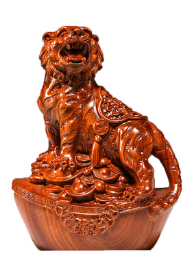 精选花梨木雕老虎摆件实木十二生肖上山木虎家居客厅办公装饰工艺