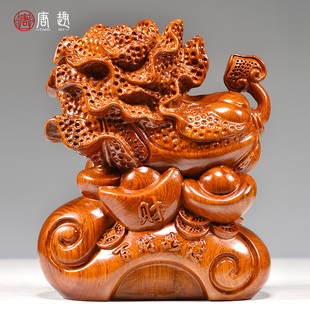 花梨实木雕刻白菜摆件木质百财如意客厅装 饰红木工艺品开业送礼品