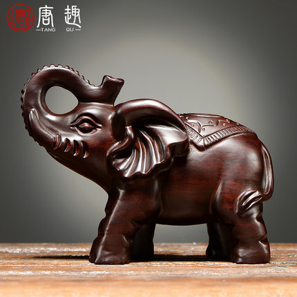 黑檀木雕大象摆件一对象实木头小象客厅玄关家居装饰红木质工艺品