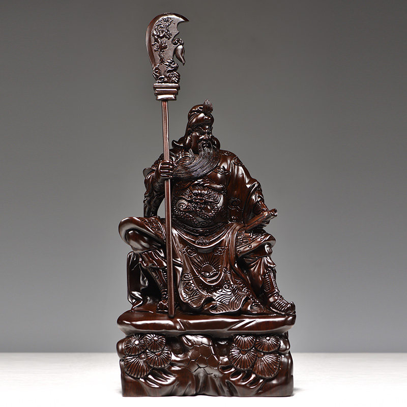 黑檀木雕关公摆件实木雕刻看书关公像夜读春秋武财神立刀关羽神像