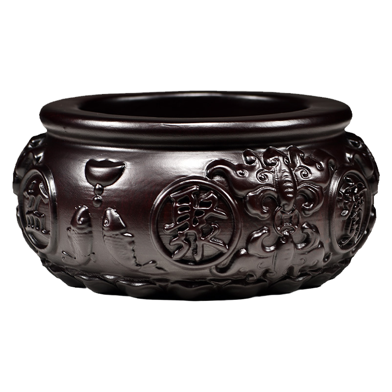 黑檀木雕聚宝盆摆件实木客厅办公室公司店铺开业送礼品红木工艺品