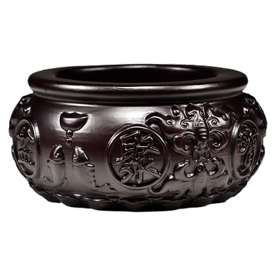 黑檀木雕聚宝盆摆件实木客厅办公室公司店铺开业送礼品红木工艺品