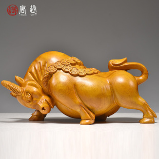 香樟木牛摆件实木雕刻生肖吉祥物客厅家居桌面装饰摆设工艺品送礼