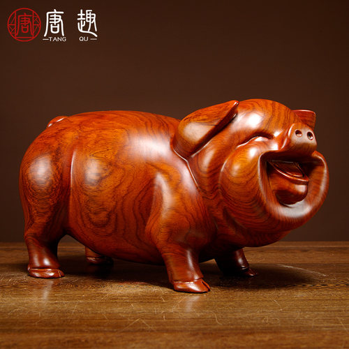 花梨十二生肖情侣猪动物装饰木雕