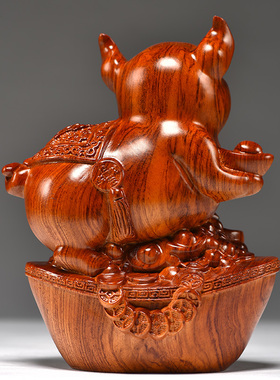花梨木雕福猪摆件十二生肖三合动物家居客厅创意摆设红木工艺礼品
