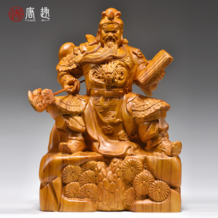 实木雕关公摆件香樟木文武双全武财神雕像佛像家居装饰红木工艺品
