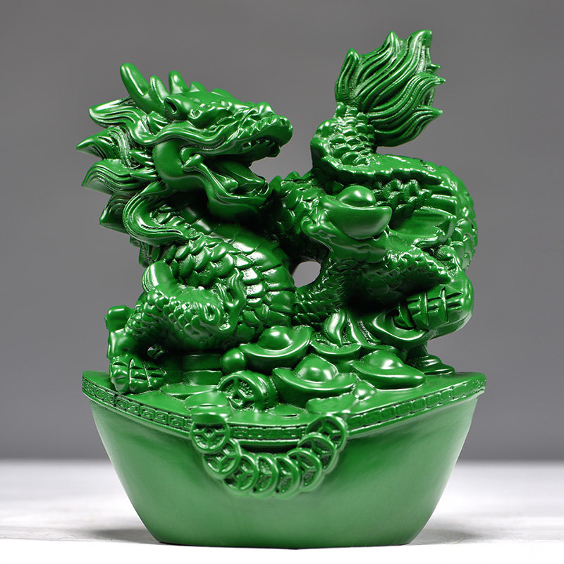 绿色木龙摆件生肖木头龙工艺品家居实木质雕刻桌面装饰品客厅摆设