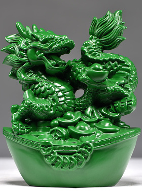绿色木龙摆件生肖木头龙工艺品家居实木质雕刻桌面装饰品客厅摆设