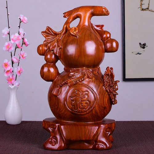 唐趣花梨木雕葫芦摆件福禄红木
