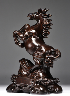 唐趣黑檀木雕马摆件 红木马实木工艺品饰品 马到成功家居商业礼品