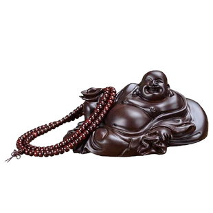 黑檀木雕弥勒佛像汽车摆件卧佛笑佛家居装饰红木工艺品商务送礼品