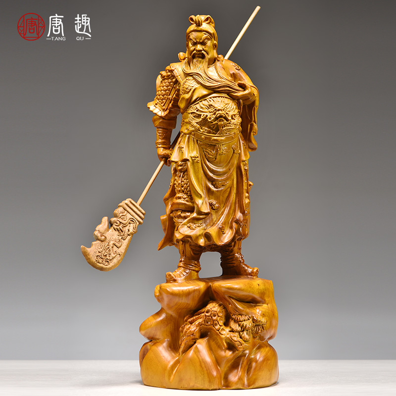 香樟木雕关公像摆件实木雕刻武财神关羽客厅落地玄关办公装饰礼品