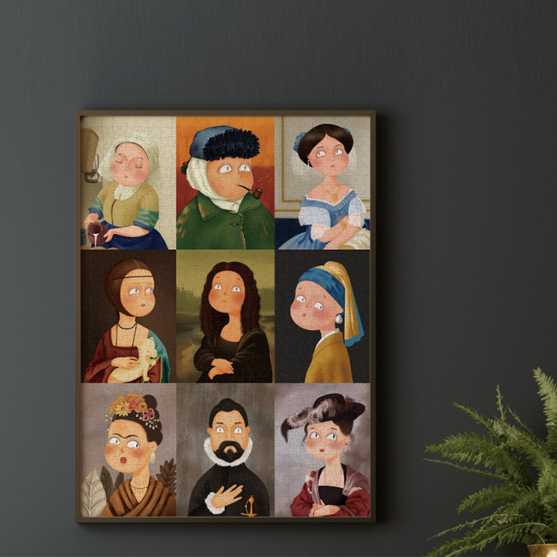 窄边铝合金萌态名画恶搞拼图相框