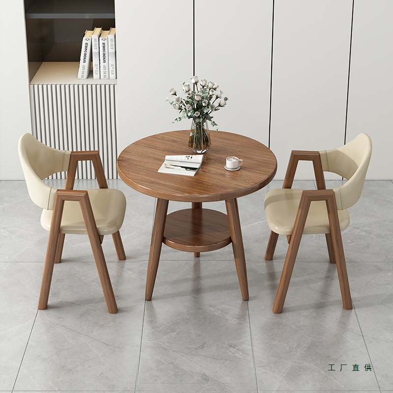 阳台休闲茶桌椅组合双层小圆桌茶几咖啡店现代简约休息区洽谈桌子