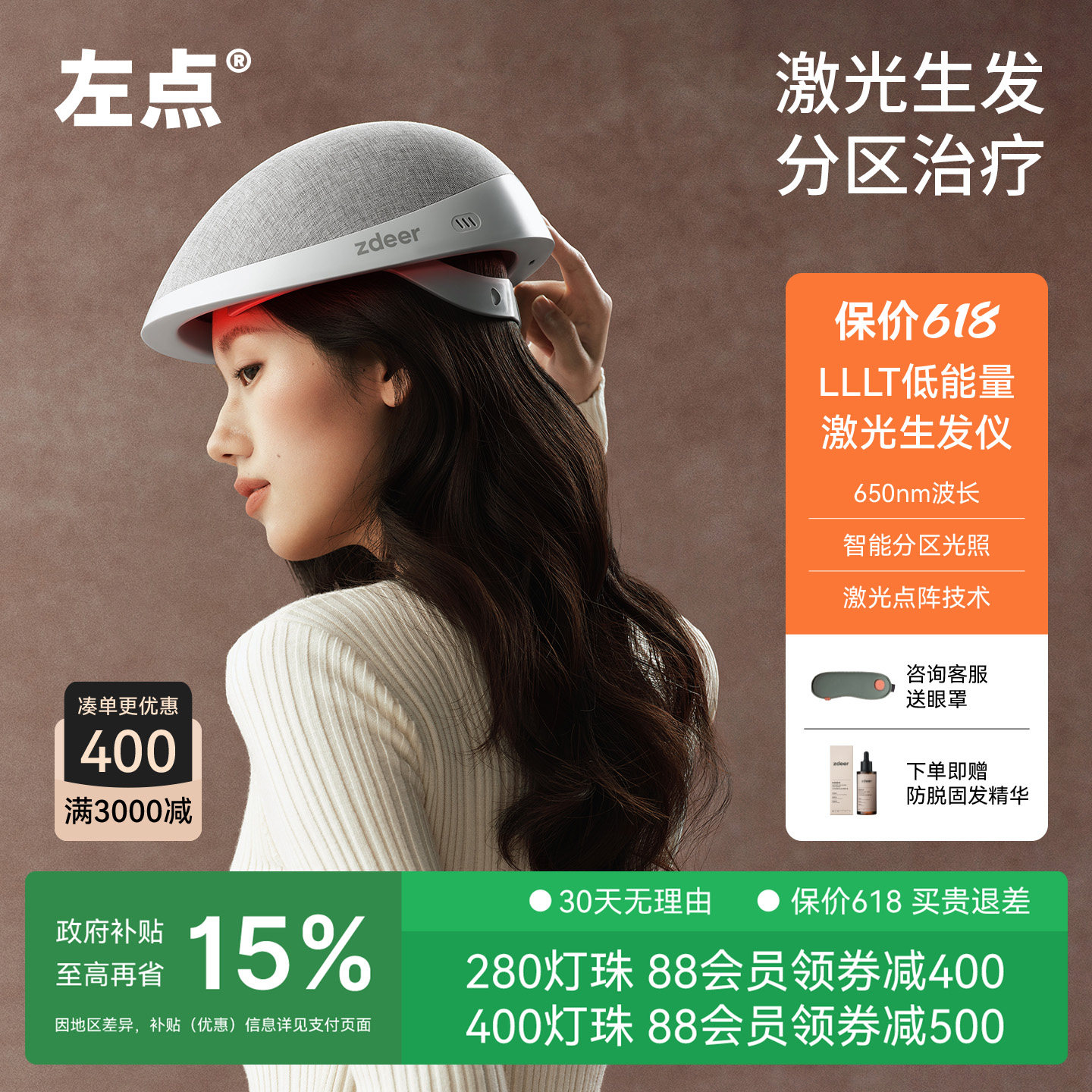 左点激光生发仪医用级红光生发头盔生发帽防脱发LLLT低能量激光