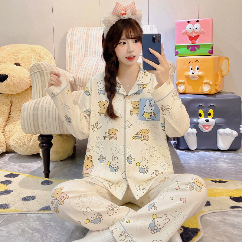 加大码六周岁潮儿童收边女孩睡衣春秋季长袖冬纯棉女童九岁家居服