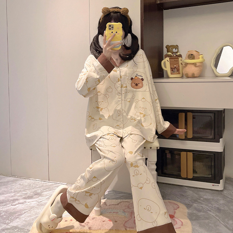 女孩纯棉睡衣长袖儿童春秋季女童大星星冬天宽松胖大童春天家居服