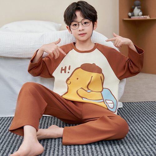 儿童睡衣纯棉长袖男童冬天空调服小熊孩子加码十五兄弟男孩春秋季