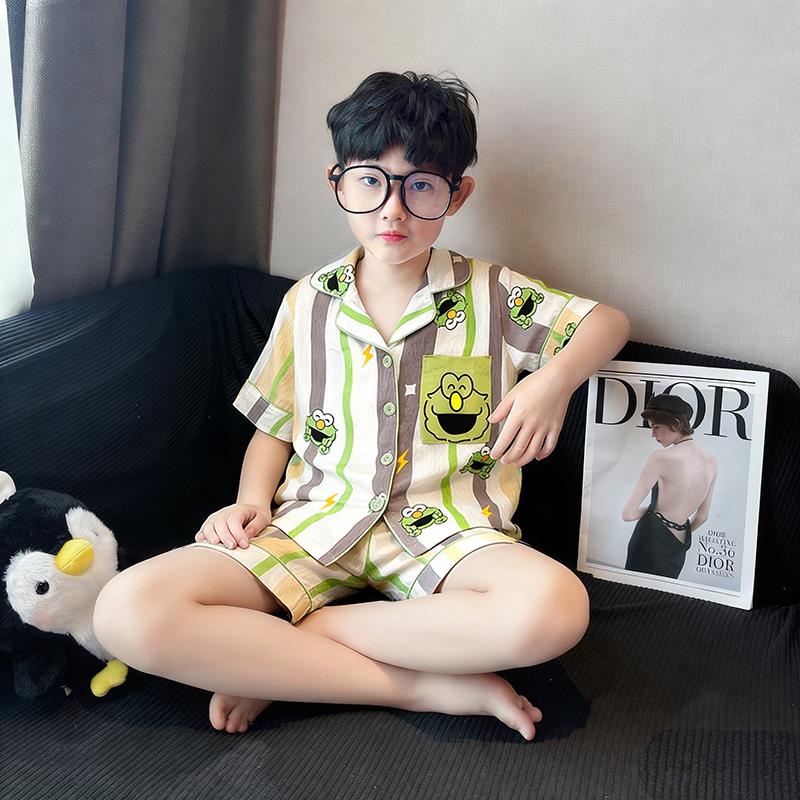 男童睡衣夏季薄款云朵棉短袖泰迪儿童男孩三周岁弟弟十四周岁男宝