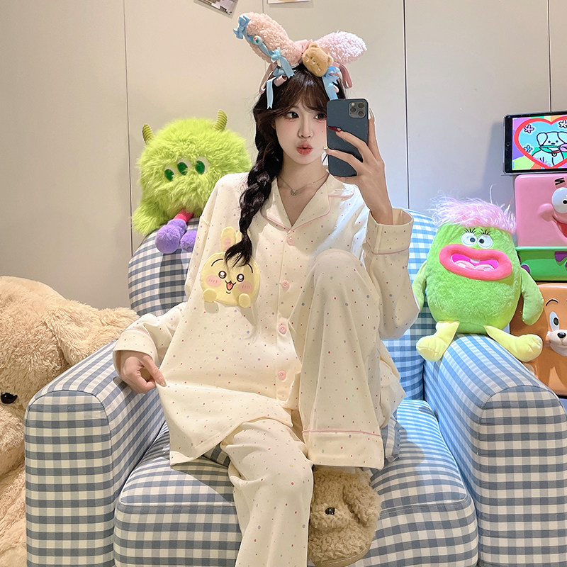 儿童睡衣女童十二女孩春天内衣套纽扣长袖纯棉秋冬季休息服初中生