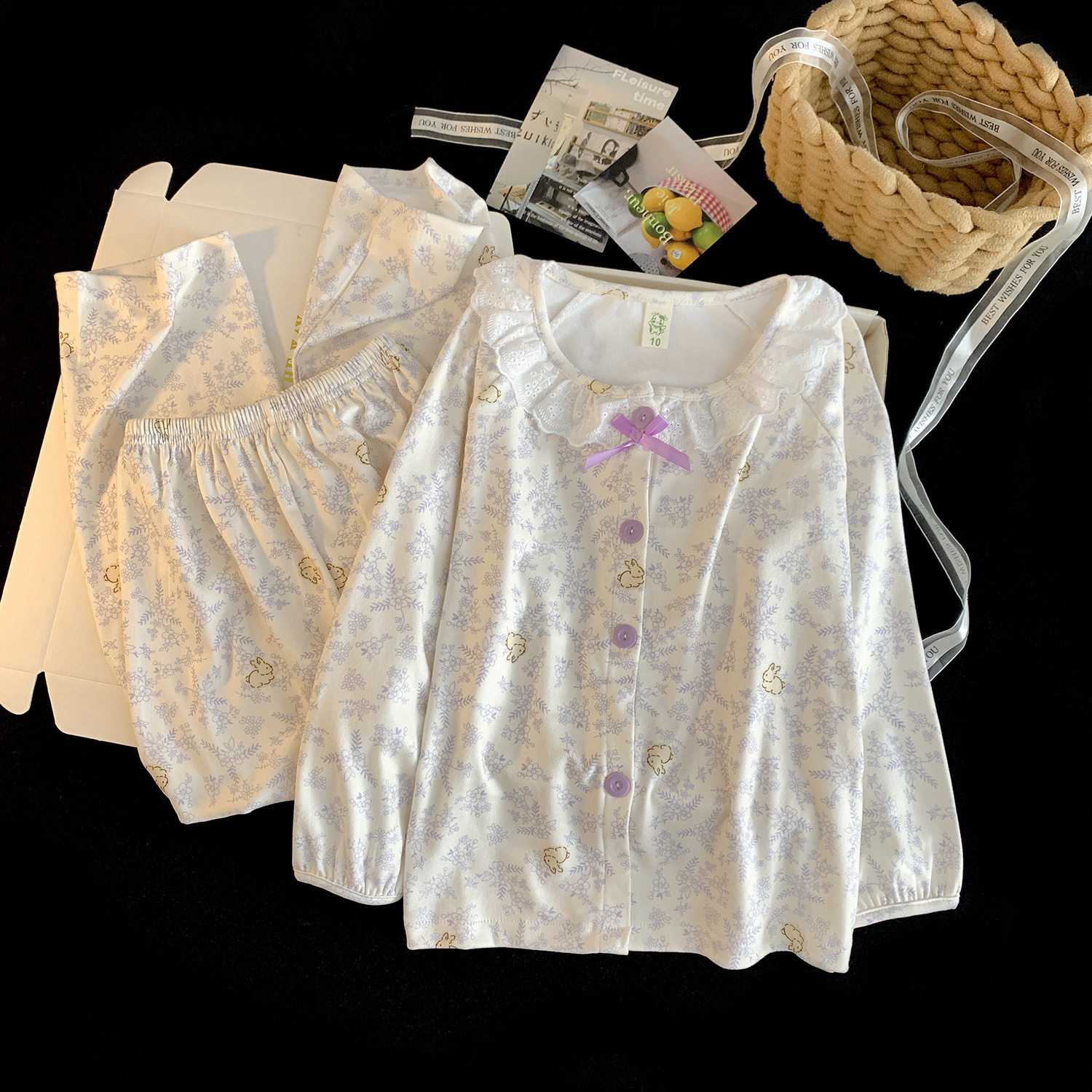睡衣女孩秋冬款德绒天蓝色加绒冬季女童空调服韩版好看的好看儿童