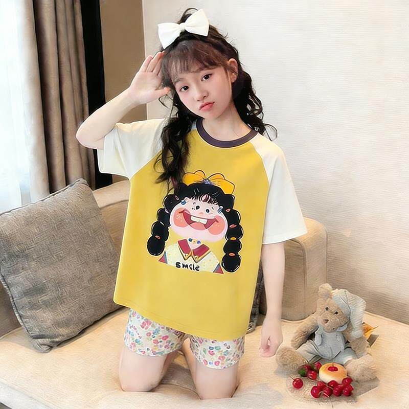 女童睡衣女孩薄款夏季儿童短袖休息服居家服圆领卡通风三岁十周岁