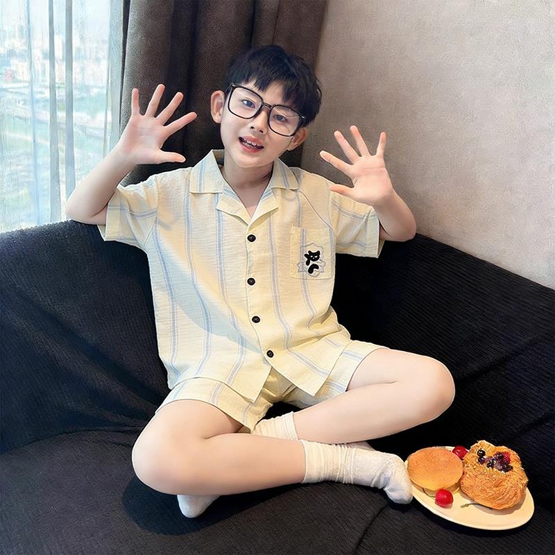 男童睡衣夏季薄款云朵棉短袖裤子口袋儿童男孩五居家服三周岁十二
