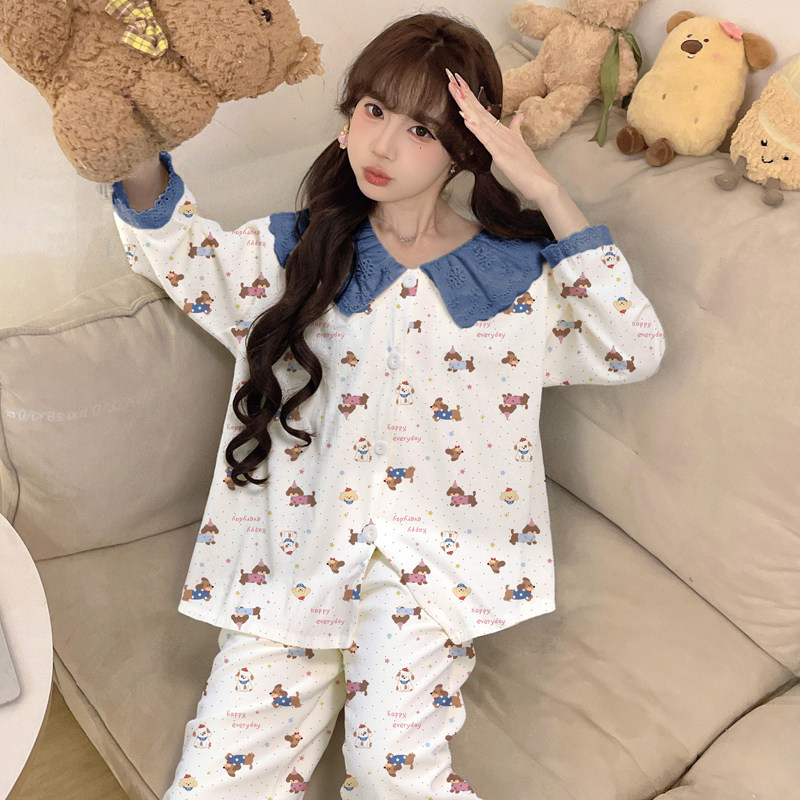 睡衣女款女孩儿童生日帽空调服薄款云朵棉冬长袖春秋季冬外穿春装
