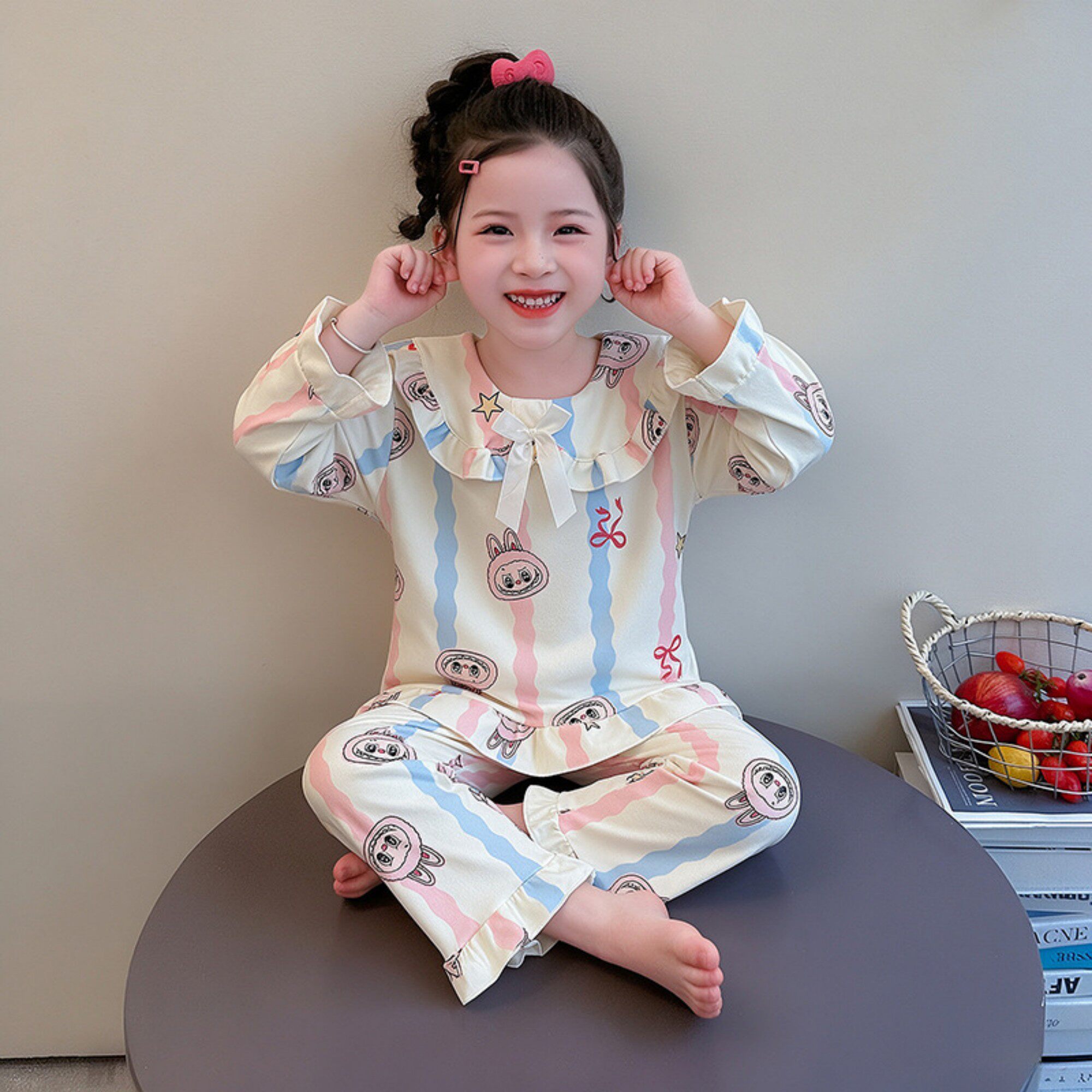 儿童睡衣女孩秋冬款德绒小孩子潮冬装卡通冬季空调服水豚女童加绒